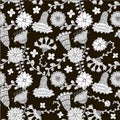 Seamless floral hand drawn monochrome pattern Royalty Free Stock Photo